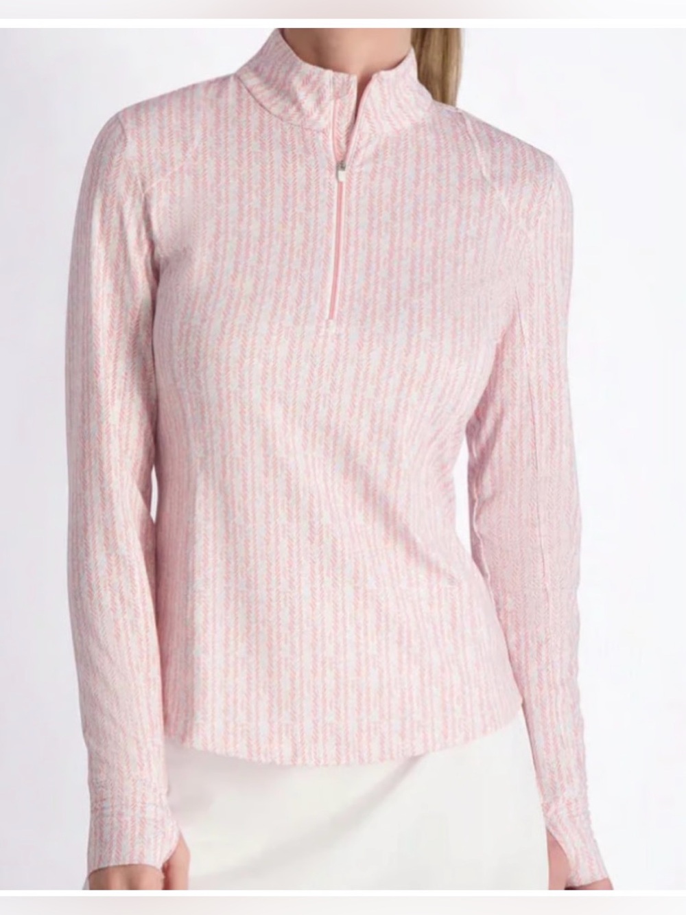 ZERO RESTRICTION Renae Quarter-zip Mock Herringbone  Performance Top  NWT~L